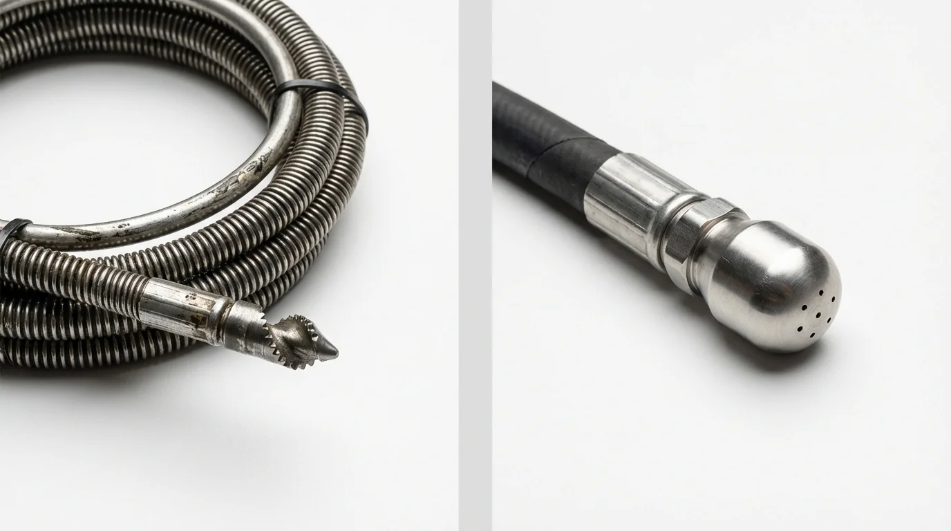 Drain snake cable and hydro jetting nozzle used for drain cleaning in Fruita, CO