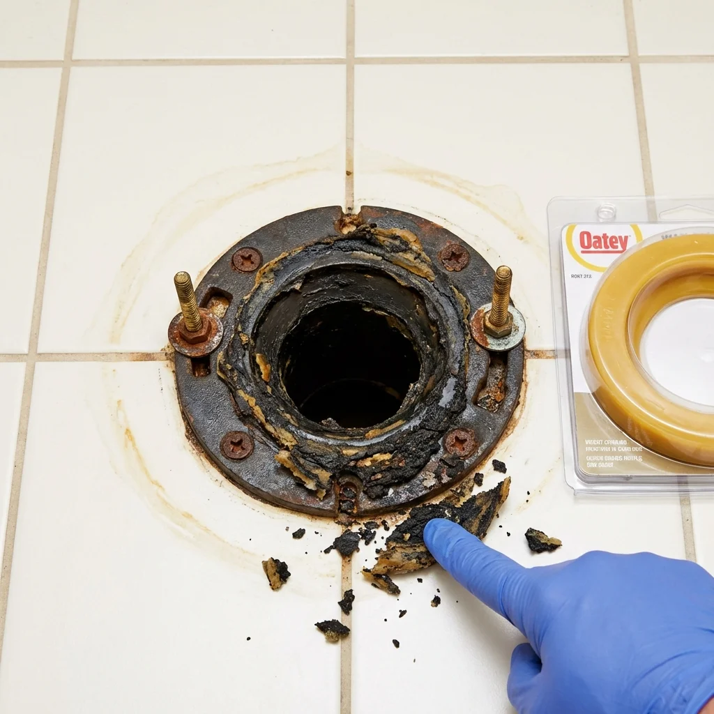 Failed wax ring showing water seepage at the base of a toilet in a Fruita, CO home